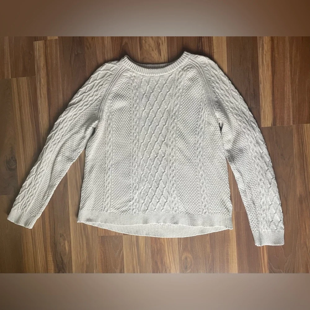 J. Crew Women's Ivory Cable Knit Crew Neck Sweater | women’s XL - Picture 2 of 6